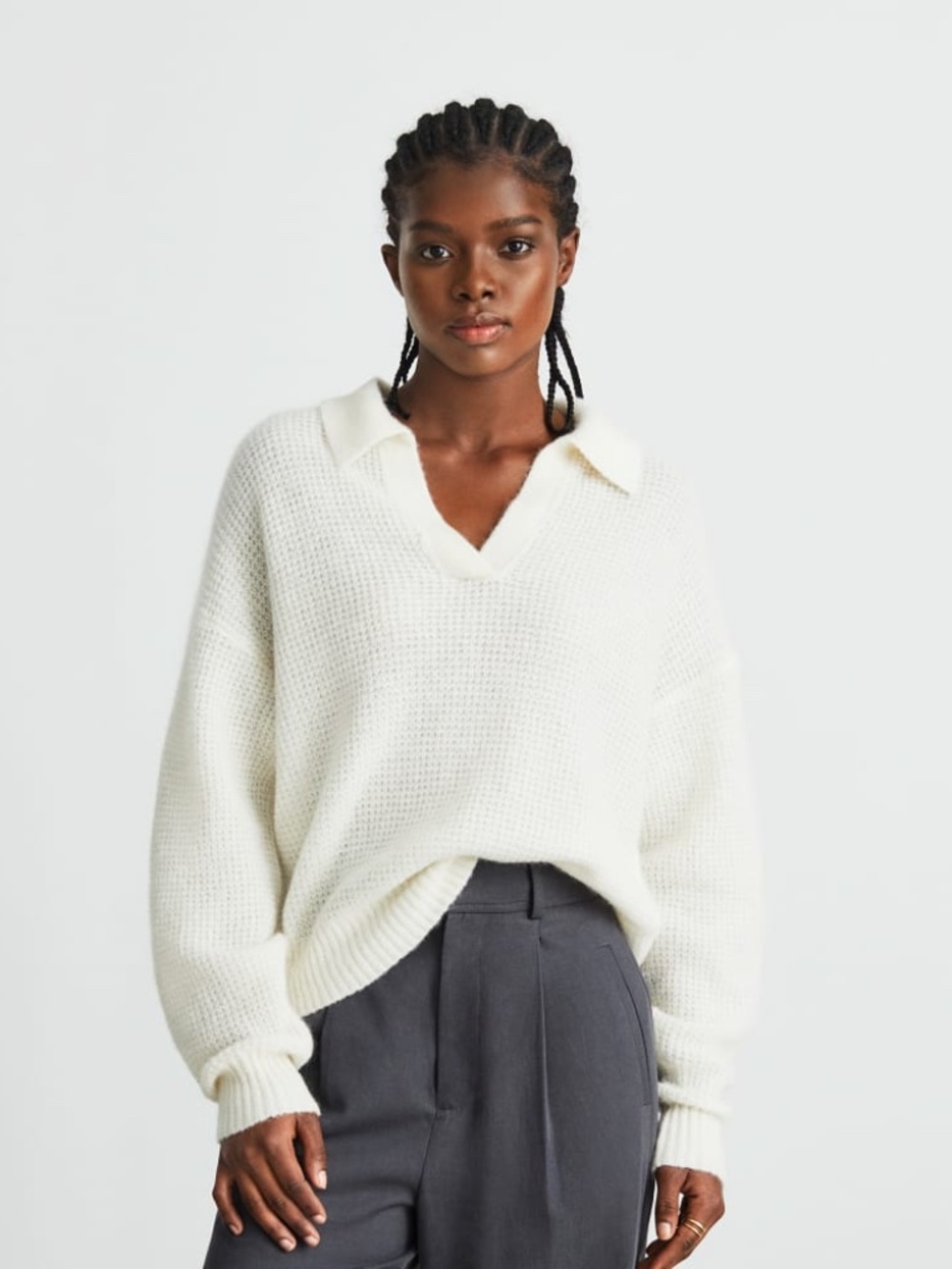 Everlane Alpaca Waffle-Stitch Polo White XS